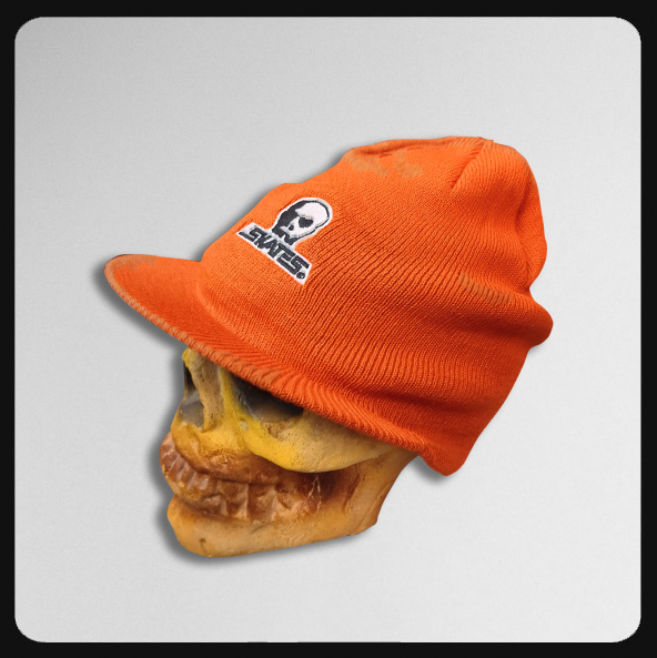 Skull Skates Embroidered Logo Safety Orange Visor Beanie